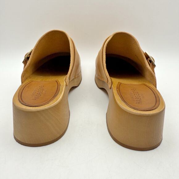 Swedish Hasbeens Womens Slejf Clog EU 37 US 7 Brown Leather Wood Sole NWOB - Picture 8 of 11